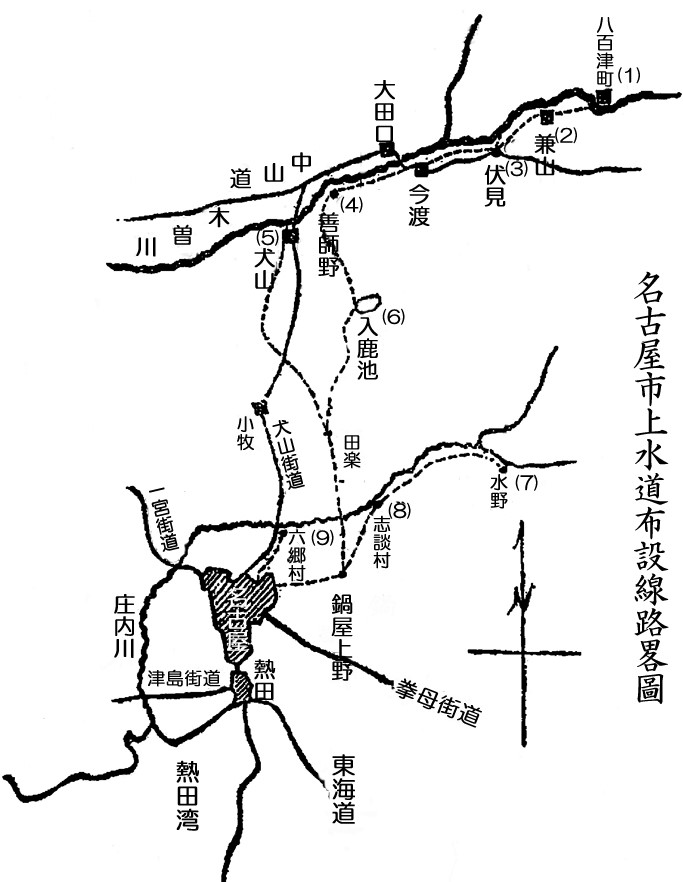 名古屋市上水道布設線路略図